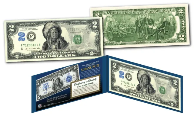 Native American Indian Chief 1899 Design on Genuine Legal Tender Modern $2 Bill