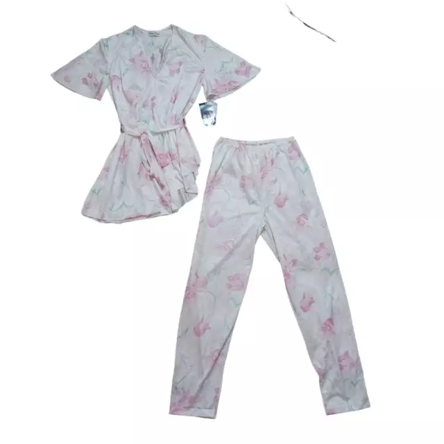 Vgt Sears Two Piece Pajama Set Antron Nylon Sheer Shirt Pants XS 4-6 Floral