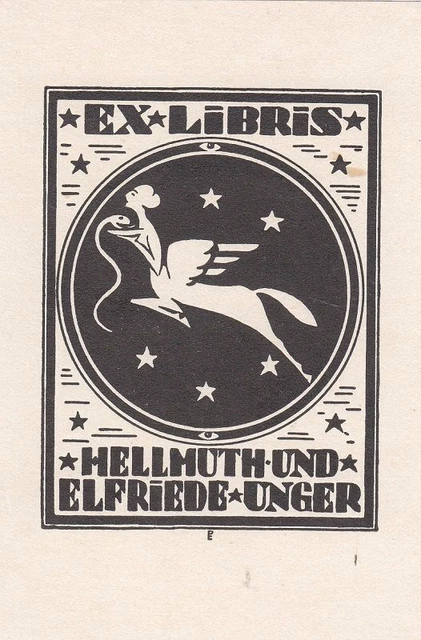 Exlibris Bookplate Klischee Emil Pirchan 1884-1957 Mischwesen Pegasus Akt