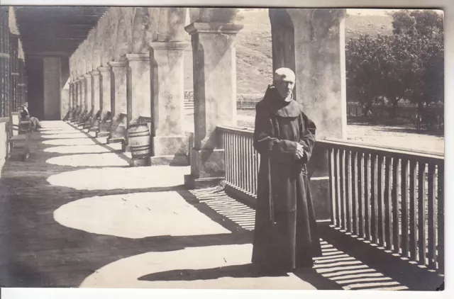 RPPC Santa Barbara California Mission Monk Priest 1910 Real Photo Postcard CA