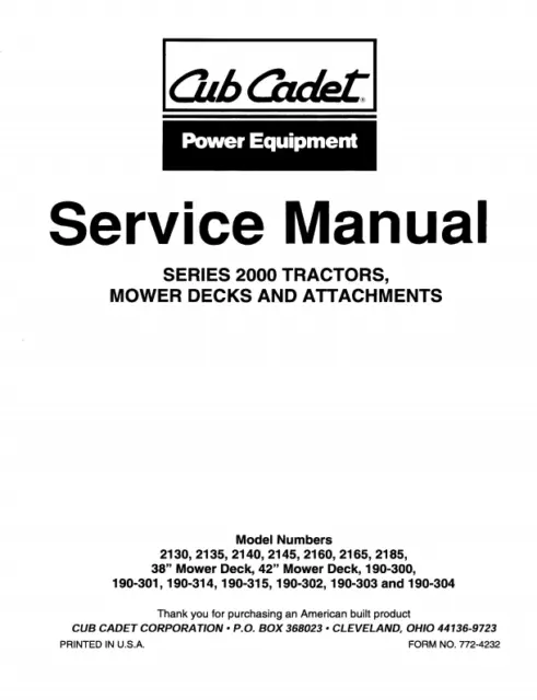 Cub Cadet Series 2000 Tractors, Mower Decks, and Attachments Manual 4G USB Stick
