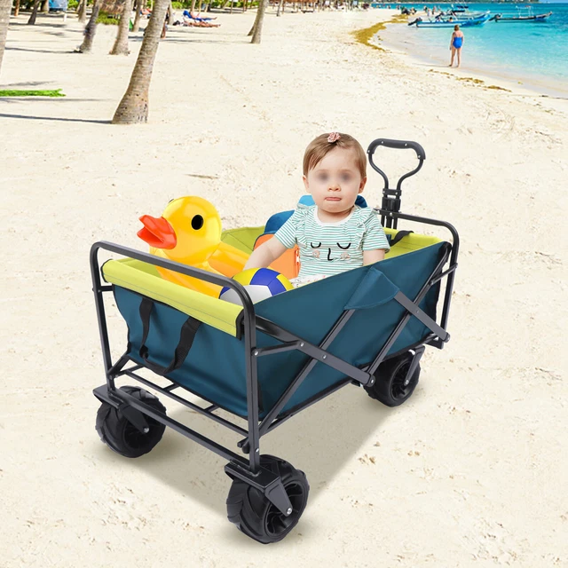 220lbs Waterproof Laundry Folding Cart Shopping Foldable Wagon Cart w/7in-Wheel