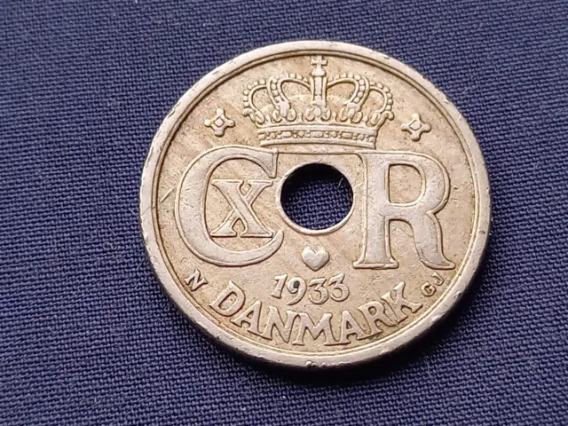 Denmark 1933 25 Ore Low Mintage / Scarce Date