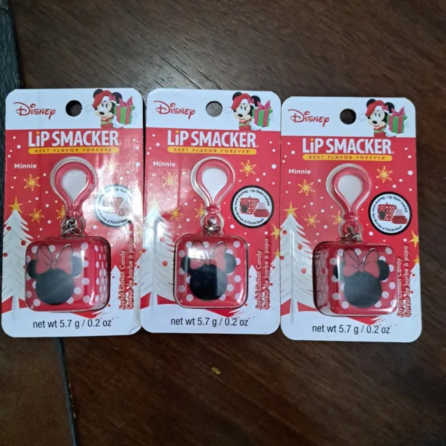 (3)×Disney Lip Smackers Minnie Mouse Cube Lip Balm Joyful Cotton Candy Christmas