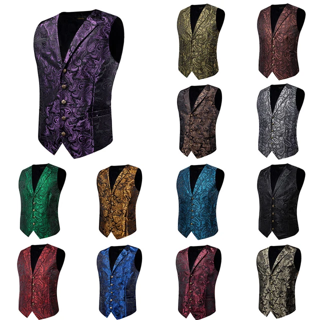 Gilet da uomo formale matrimonio rosso blu abito floreale paisley sottile smoking seta