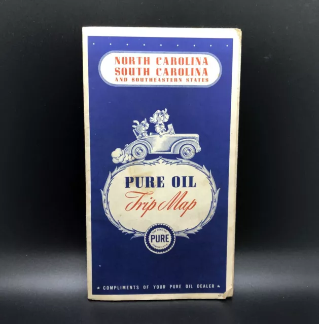Vintage PURE Oil Co. Trip Map - North & South Carolina - Petroliana Advertising