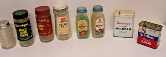 Mixed lot of  Vintage Durkee's Schilling Ann Page spice Tins sugar bottles