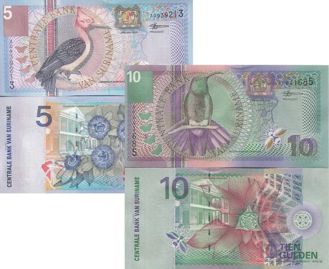 Suriname 2000 Banknote Set – 5, 10, 25 Gulden – UNC P-146,147,148 – Bird Notes