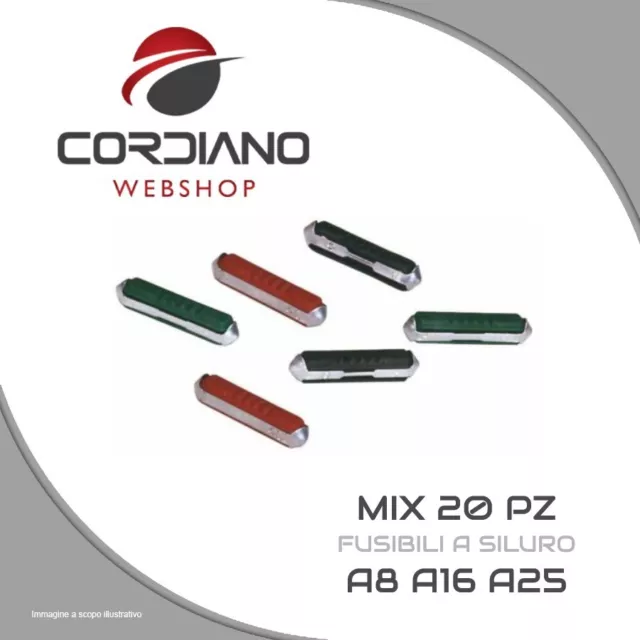 Kit 20 Pezzi Fusibili Per Auto Ape Car Moto 8A 16A 25A