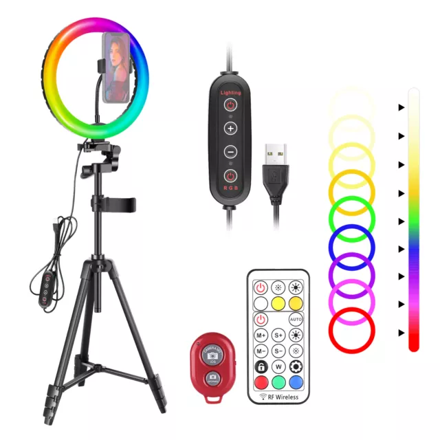 Neewer 10-Zoll-RGB-Ringlicht mit Stativ und 2 Handyhalterungen Selfie-Ringlicht