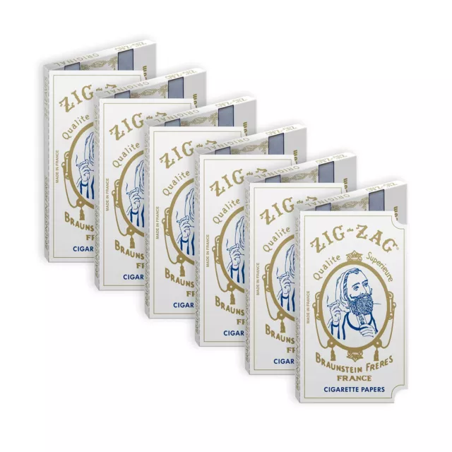 ZIG-ZAG White 70mm Rolling Papers, 6 Booklets x 32 Papers, Natural Gum Arabic