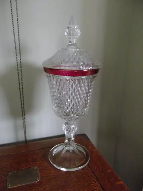 Footed Urn & Lid Diamond Point Ruby by INDIANA GLASS, EUC