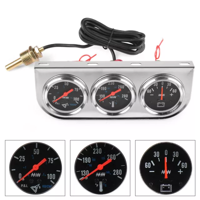 52mm Chrome 3in1 Car Triple Gauge Kit Oil Pressure Fahrenheit Water Temp Ammeter