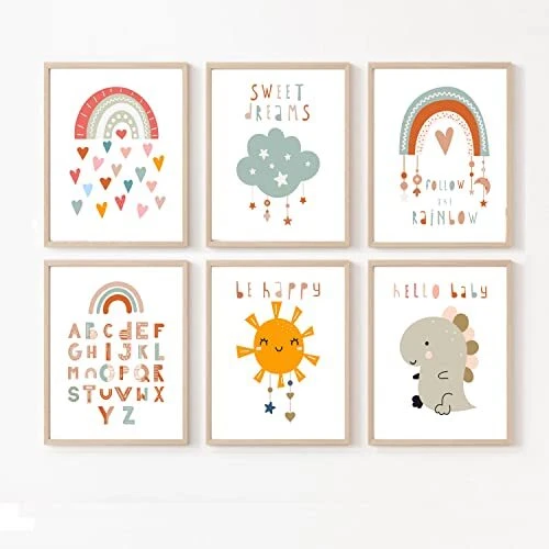 Rainbow Nursery Decor - Baby Room Décor, Dinosaur Nursery Decor for Baby,