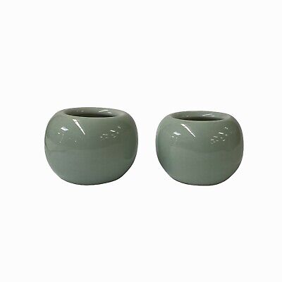 2 x Chinese Clay Ceramic Wu Celadon Green Small Vase Container ws1618