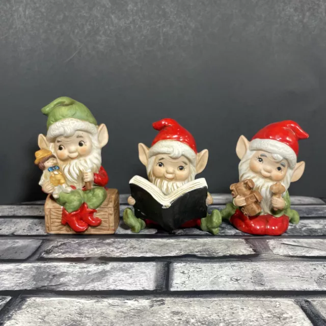 Vintage Homco 3 Figurines Santa’s Elves Christmas Toy Makers #5406 AS IS - READ