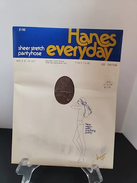Vtg Hanes Everyday Sheer Stretch Pantyhose Size C-D, 5'6" - 6'  Town Taupe