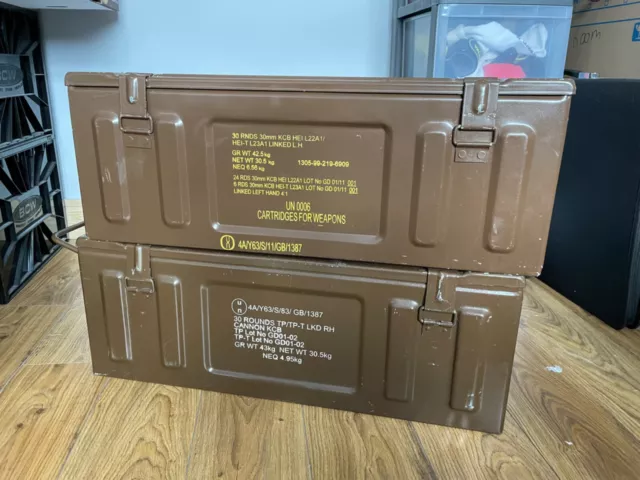 2x Large Ammo Boxes, Brown, 24cm,65cm,24cm
