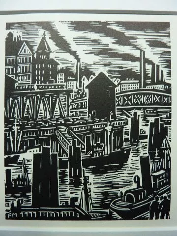 FRANS MASEREEL - Original Holzschnitt v.1966 "Hamburg" !!