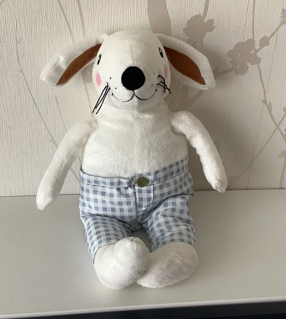 Doudou peluche lapin IKEA 35 cm Blanc pantalon Tissu vichy carreaux bleus