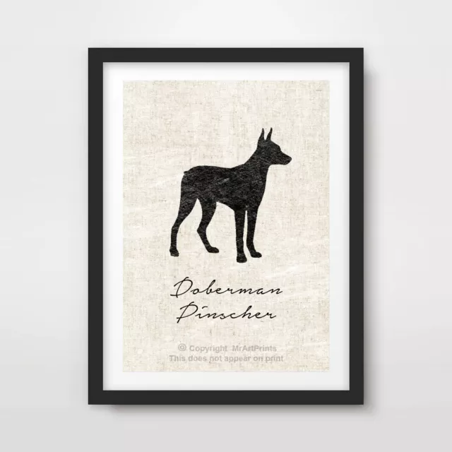 DOBERMAN PINSCHER DOG ART PRINT POSTER Breed Black Silhouette Vintage All Sizes