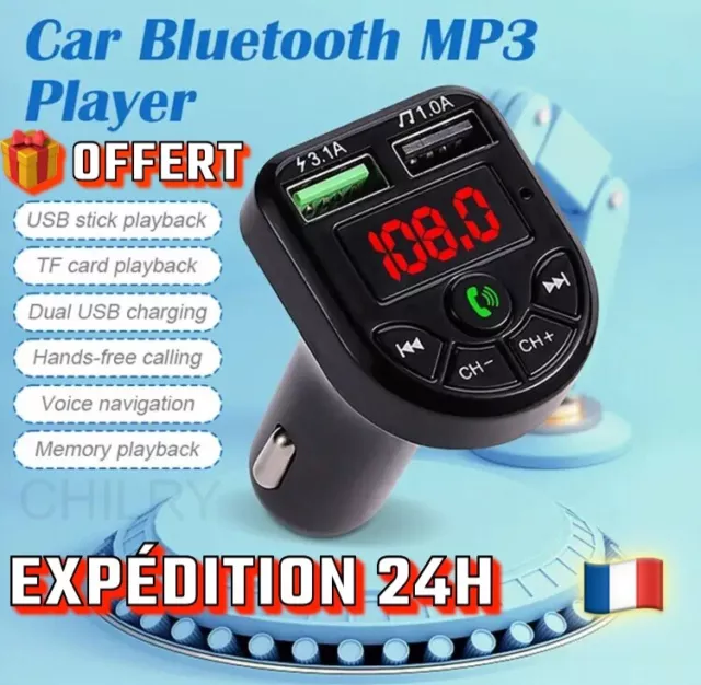 Transmetteur FM Bluetooth 5.0 Adaptateur MP3 Kit voiture Chargeur USB 3.1A TF/U