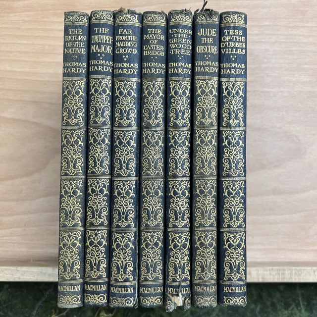 THOMAS HARDY 7 leather macmillan books 1930 ornate spines VG
