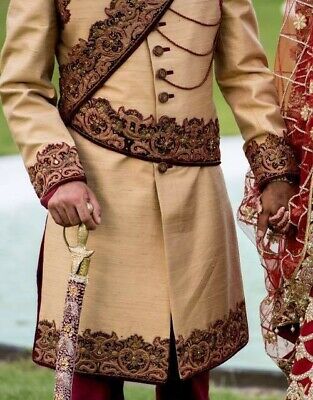 Mens asian wedding sherwani - classic gold and red with modern twist ELEGANT!