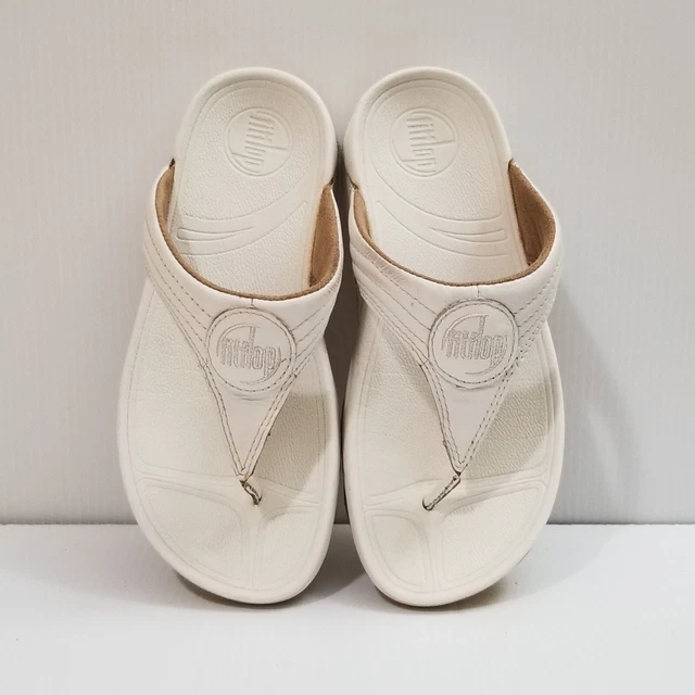 FitFlop Womens Walkstar III 030-015 Leather Slip On White Thong Sandals Size 5