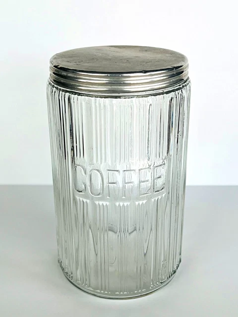 Antique Seller’s Coffee Canister 7” Tall Round Triple Skip Glass Hoosier Cabinet