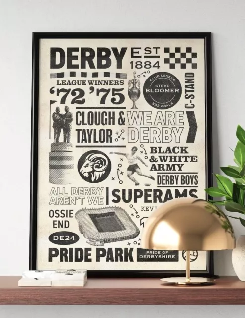 Derby County History Print | Derby County Retro Poster | The Rams | Derby Gift