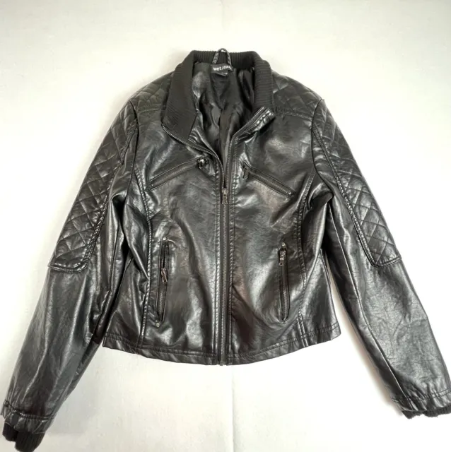 Wet Seal Black Faux Leather Jacket Juniors L Long Sleeve Casual Posh Cool