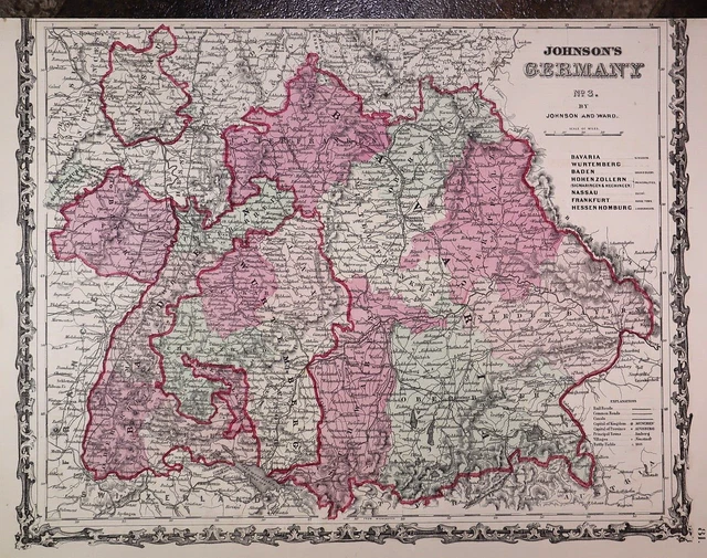 Authentic Antique 1863 Johnson Atlas Map ~ GERMANY #3 ~ (14x18) -#1438