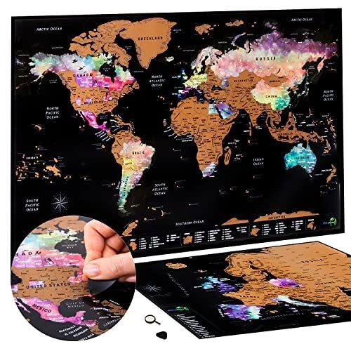 Scratch Off Travel Map + BONUS Europe Map | Premium World Map Scratch Off Pos...