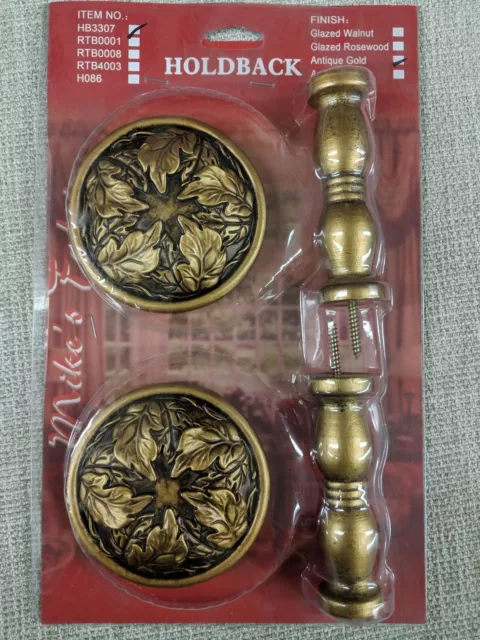 Wooden Drapery Curtain Holdbacks Tiebacks - Pair Gold RTB3307 Gold
