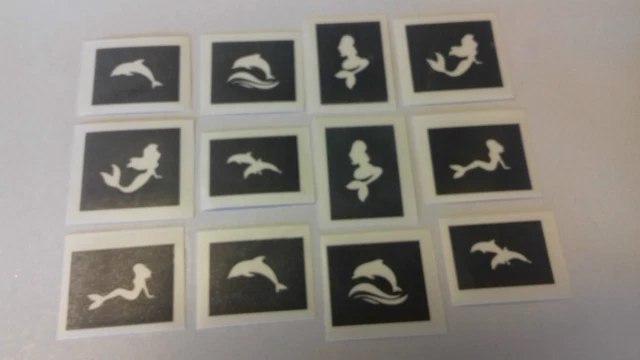 Dolphin & Mermaid mini small themed stencils for glitter tattoos mixed airbrush