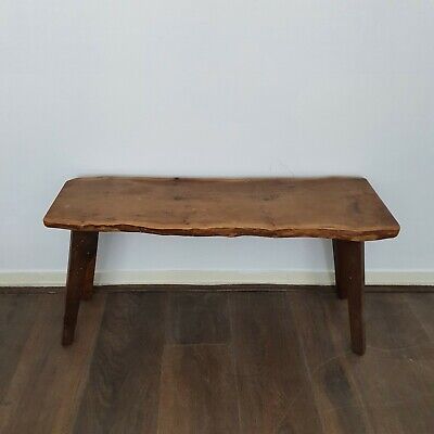 Handcrafted Vintage Rustic Wooden Bench Seat Side Table Cottagecore Country 2