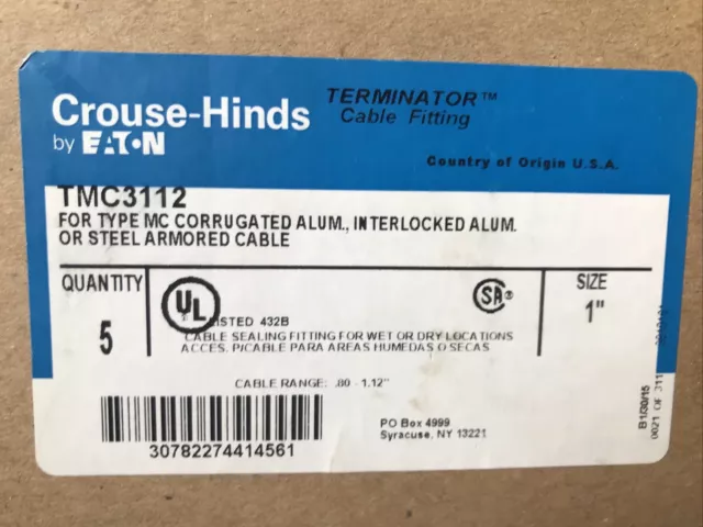 5 Pcs NIB⚡️👀 Crouse-Hinds Eaton TMC3112 Cable Gland Connector 1” SHIPS FAST!