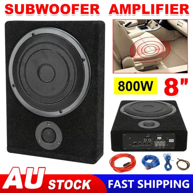 8'' Car Subwoofer Under-Seat 800W Amplifier Speakers Audio Sub Woofer Slim Box