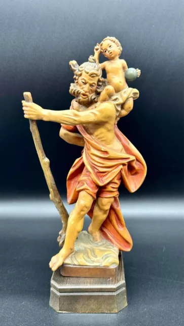 Jesus Skulptur aus Holz Heiliger Christophorus mit Jesuskind Handarbeit Top!