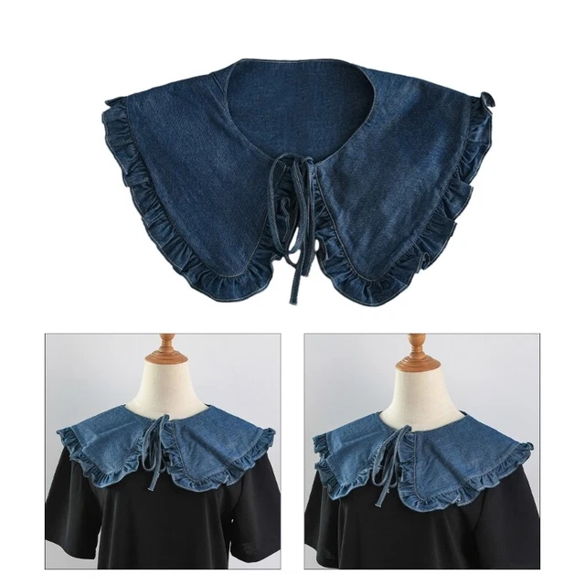 Cuello Plisado Dulce Cuello Plisado Azul Aplique Costura Escote para Decoración de Viajes