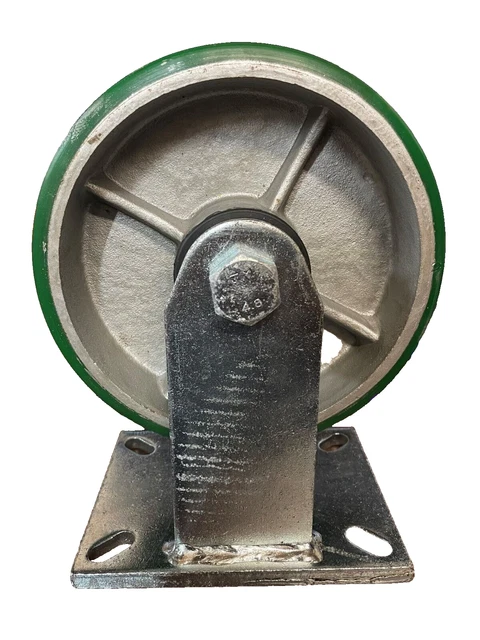 2 Heavy Duty 8" Caster Polyurethane on Cast Iron Wheels No Mark Green