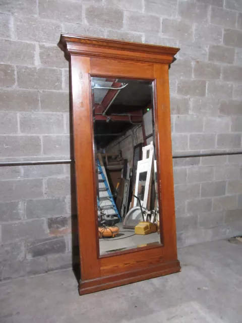 ~ Antique Oak Pier Mirror Hall Tree Beveled ~ 47 X 91 ~ Architectural Salvage