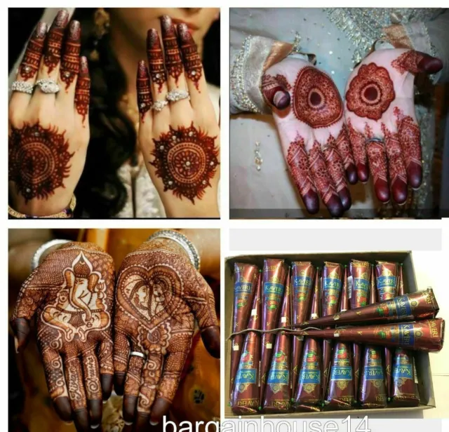 12 Kaveri kit de arte corporal de tatuaje temporal de henna mehndi natural...