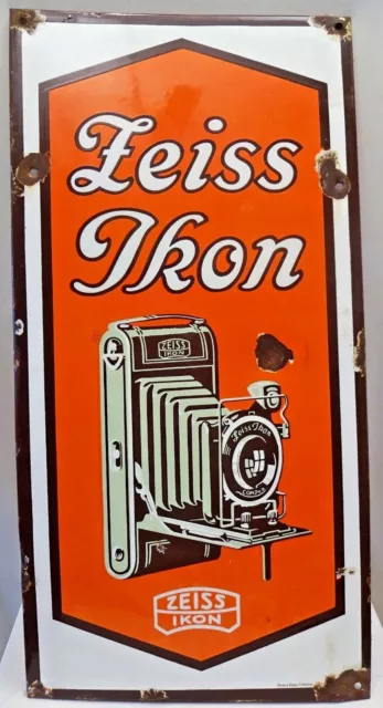 Letrero de porcelana esmaltado vintage Zeiss Ikon cámara publicidad Alemania antigua #3