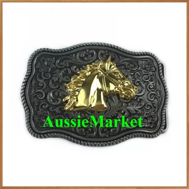 1 x mens ladies belt buckle jeans trousers pants gold horse cowboy western metal