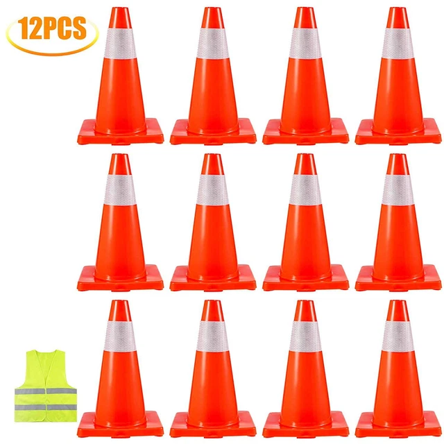 VEVORbrand 12Pack 18" Traffic Cones, Safety Road Parking Cones PVC Base, Orange