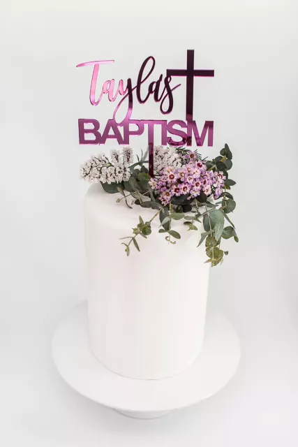 Custom Acrylic Mirror Cake Topper name Baptism Christening Holy Communion Cross