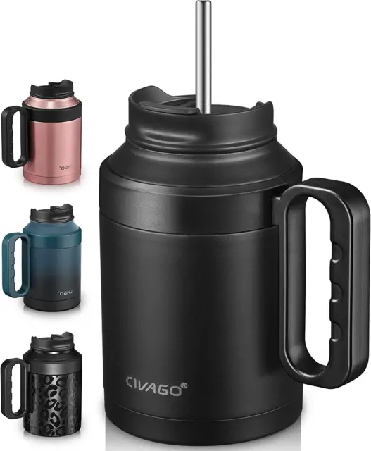 50 Oz Insulated Tumbler Mug with Lid and Straw, Vacuum Travel Coffee Mug with Ha