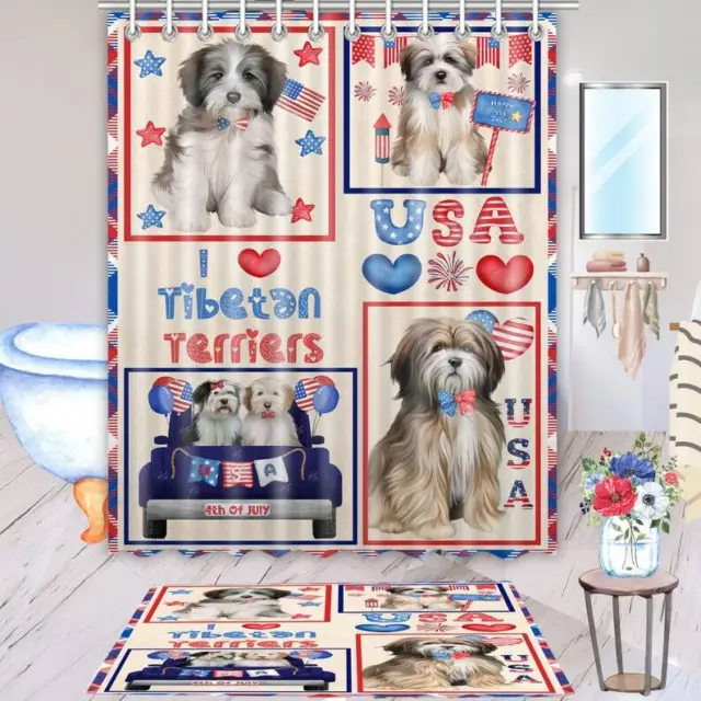 Tibetan Terrier Dog Bath Mat & Shower Curtain Set Personalized Many Designs NWT